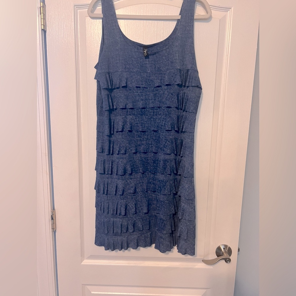 Chambray Blue Tiered Ruffle Dress Size Large